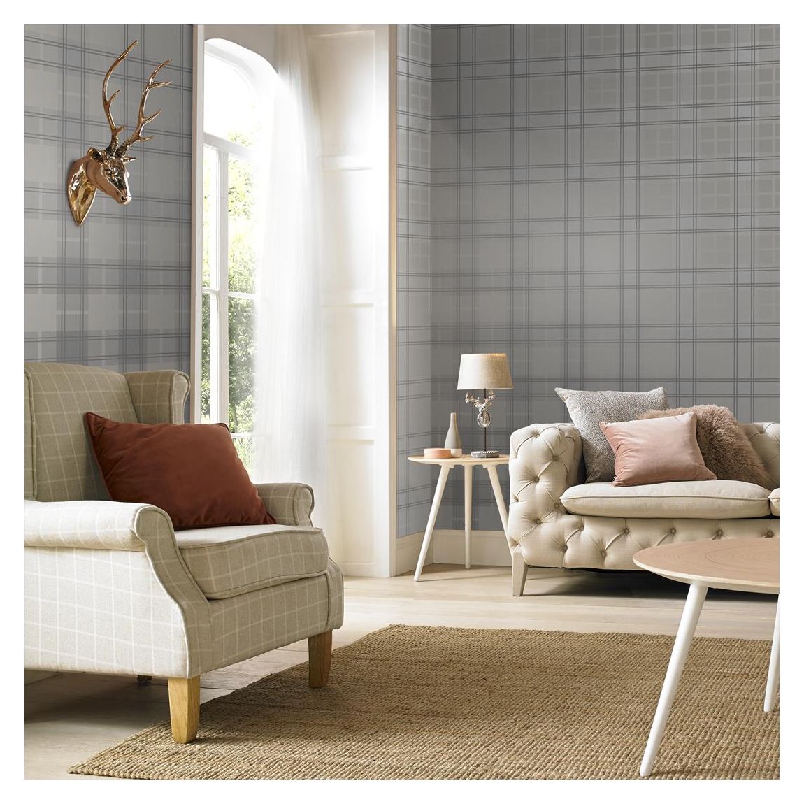 Graham & Brown Tartan Silver Wallpaper main product photo