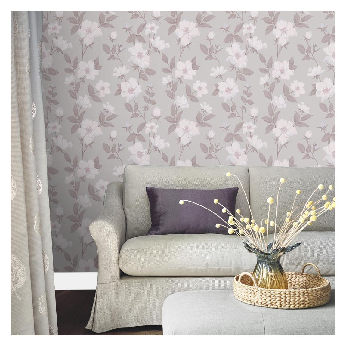 Laura Ashley Fleurir Sugared Violet Wallpaper main product photo