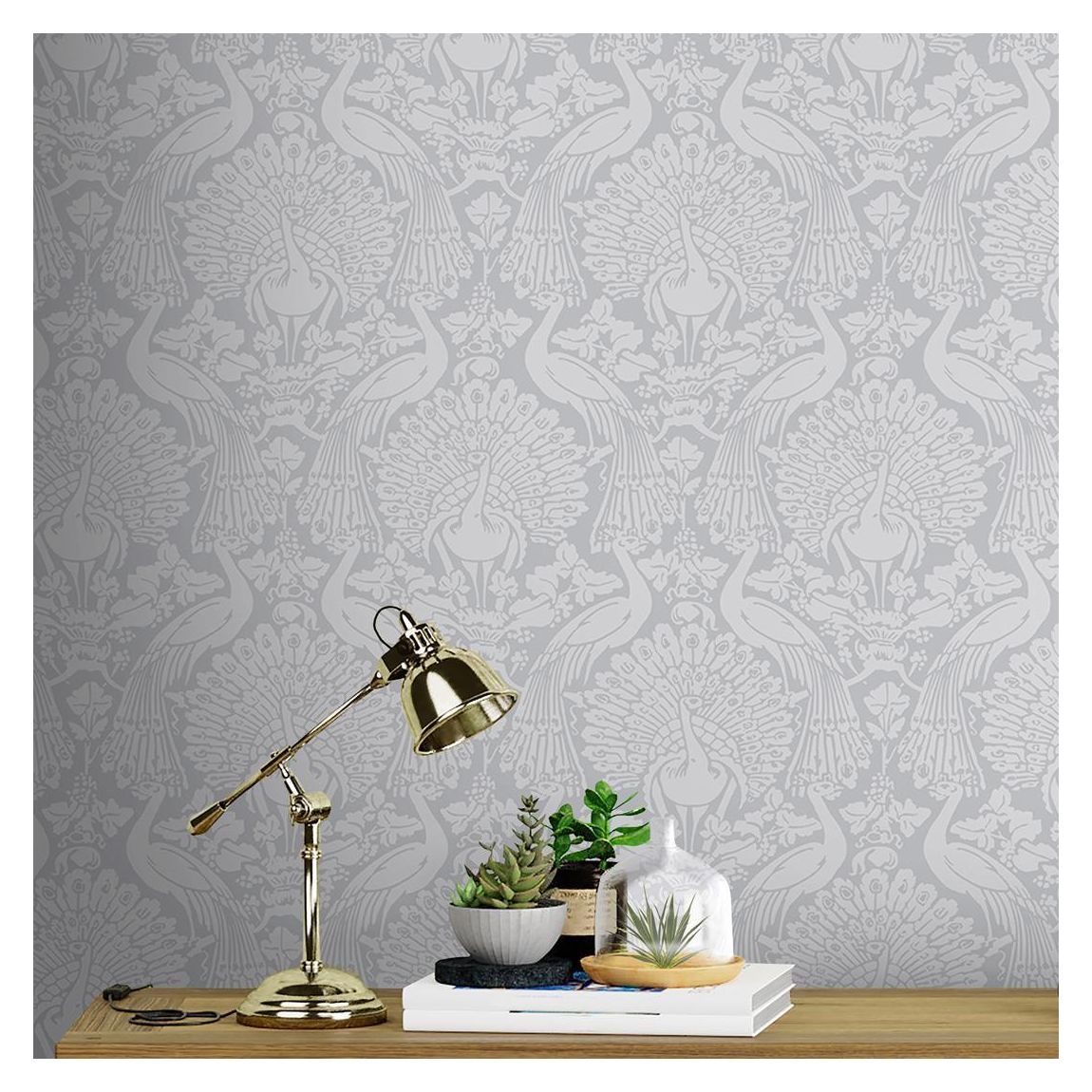 Laura Ashley Peacock Damask Pale Slate Wallpaper main product photo