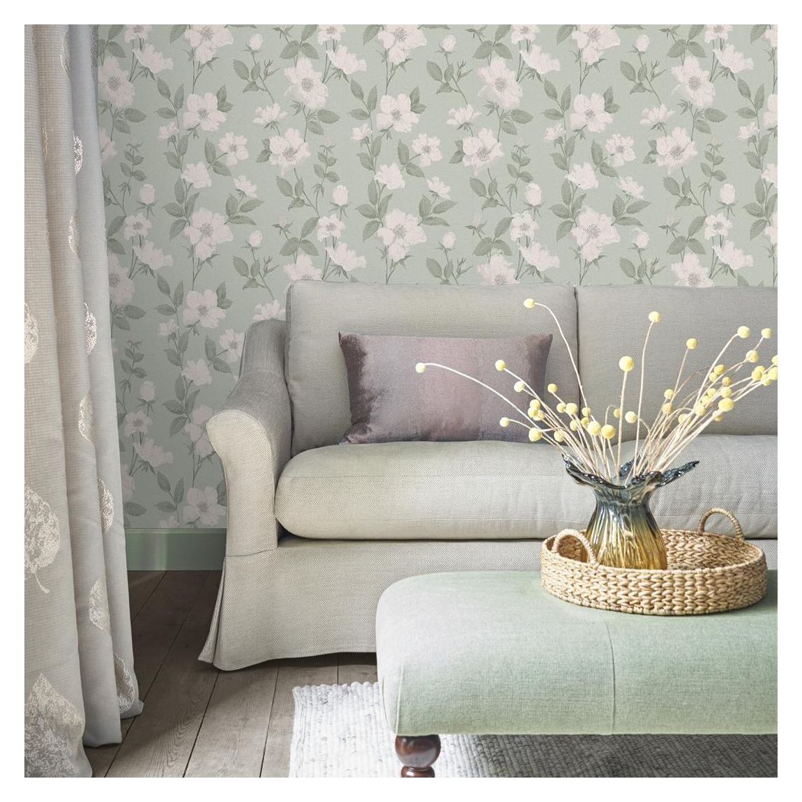 Laura Ashley Fleurir Smoke Green Wallpaper main product photo