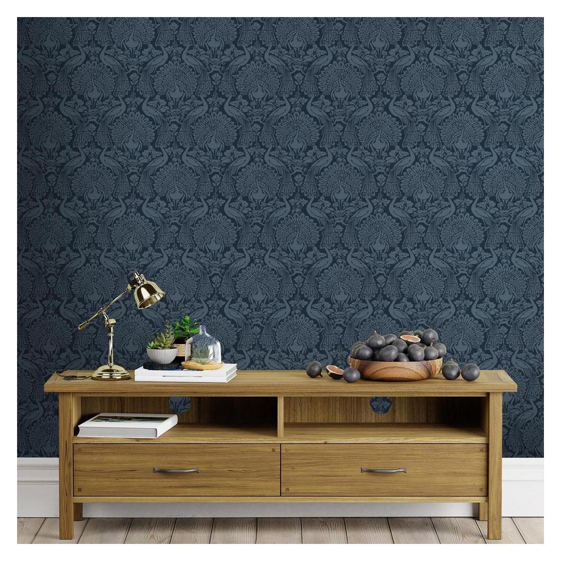 Laura Ashley Peacock Damask Dusky Seaspray Wallpaper main product photo