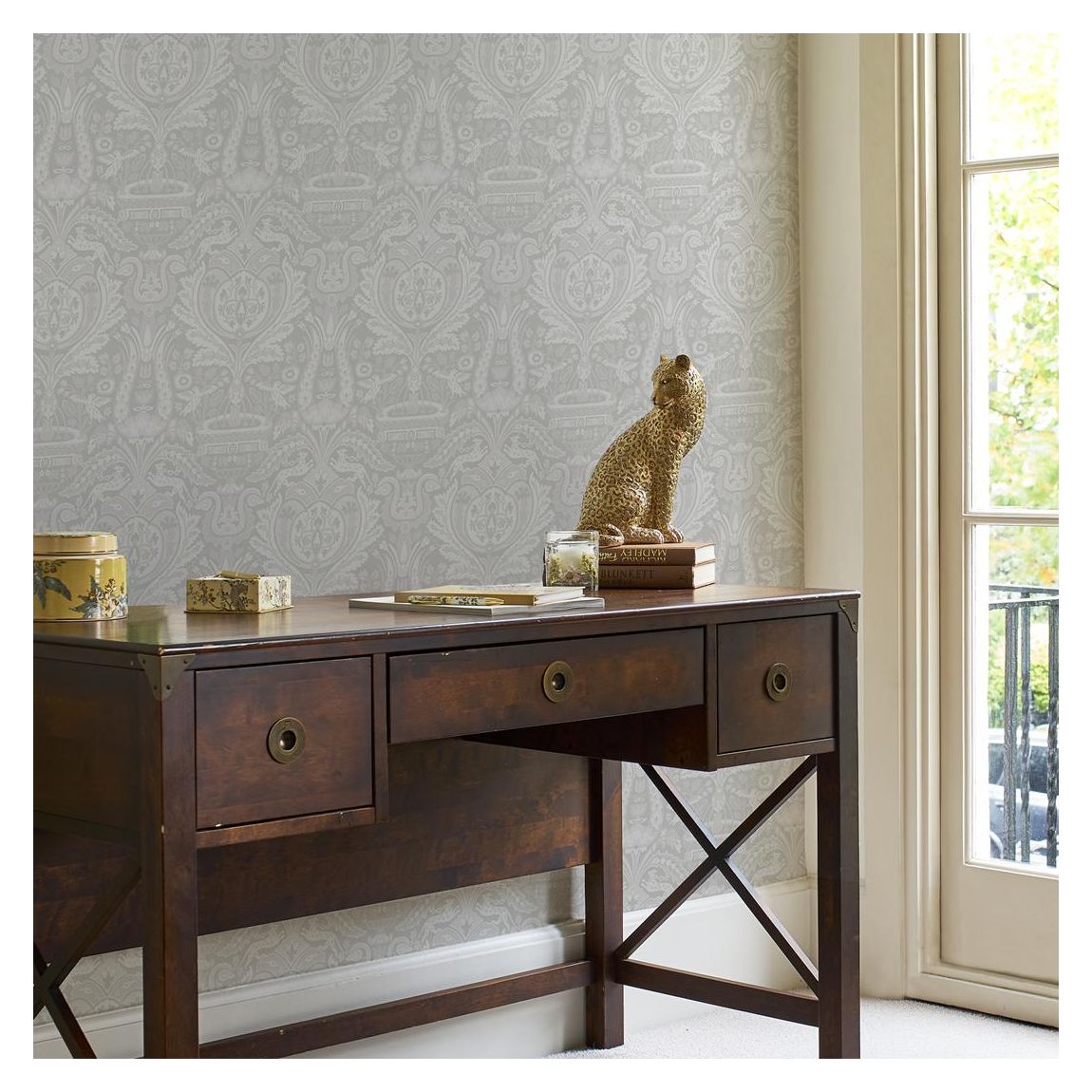 Laura Ashley Heraldic Damask Slate Grey Wallpaper main product photo