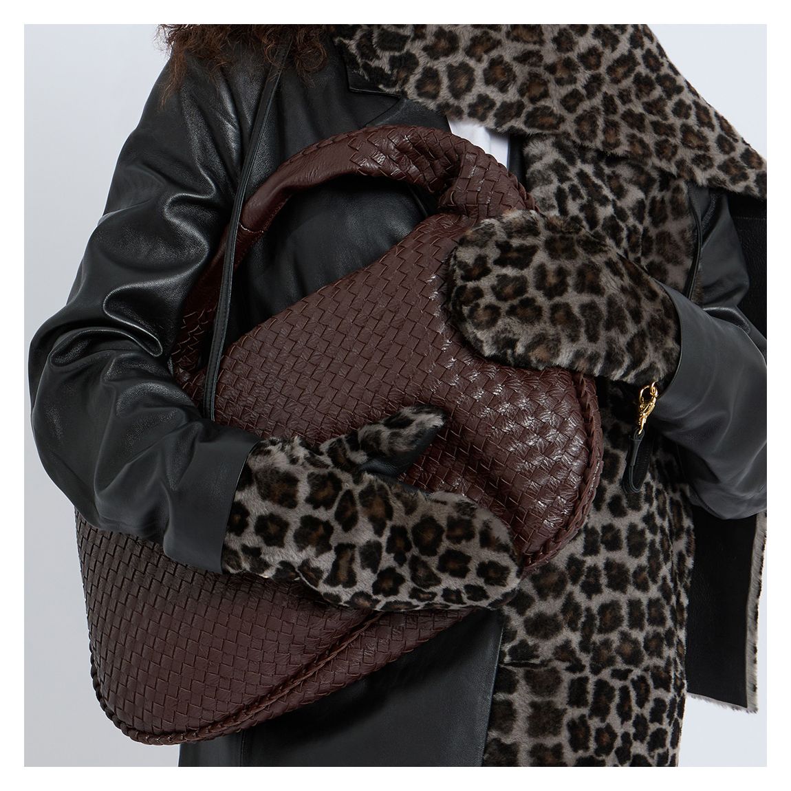 SNOW LEOPARD MITTENS WITH LEATHER STRAP main product photo