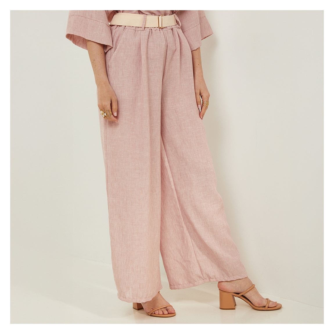 Soft Pink Wide Leg Linen Trousers main product photo
