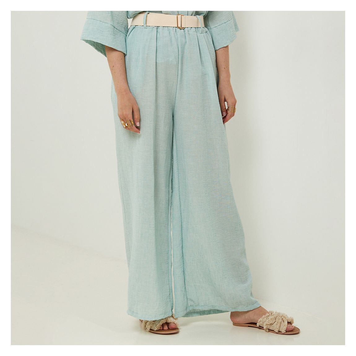 Light Blue Wide Leg Linen Trousers main product photo