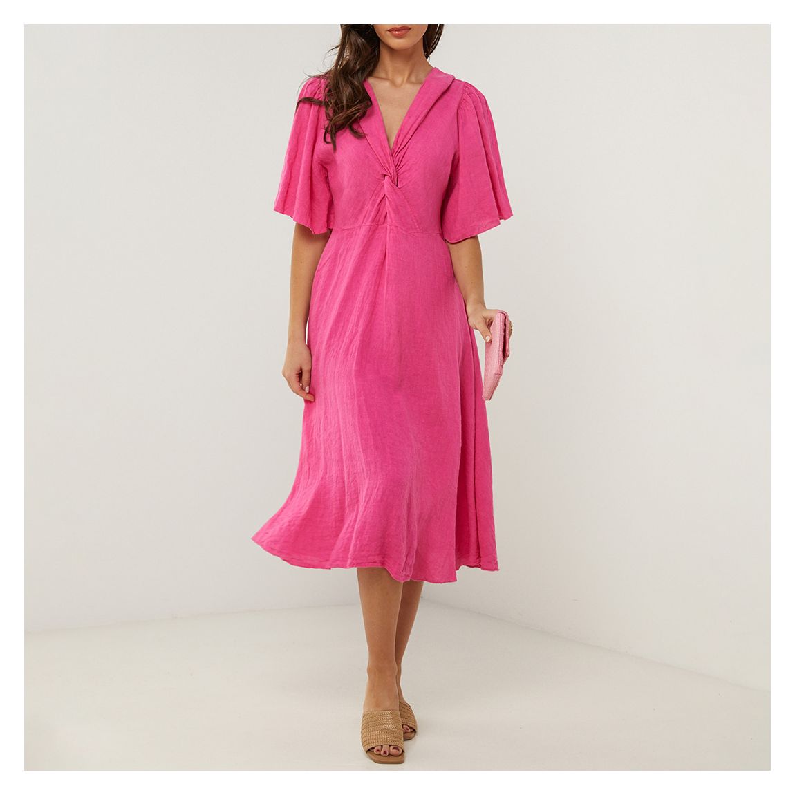 Fuschia Twist Linen Midi Dress main product photo