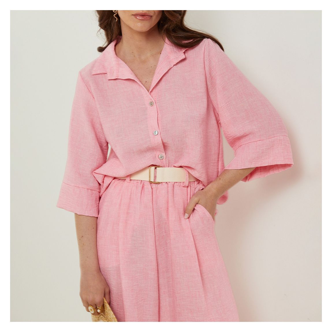Flamingo Bell Sleeve Linen Shirt main product photo