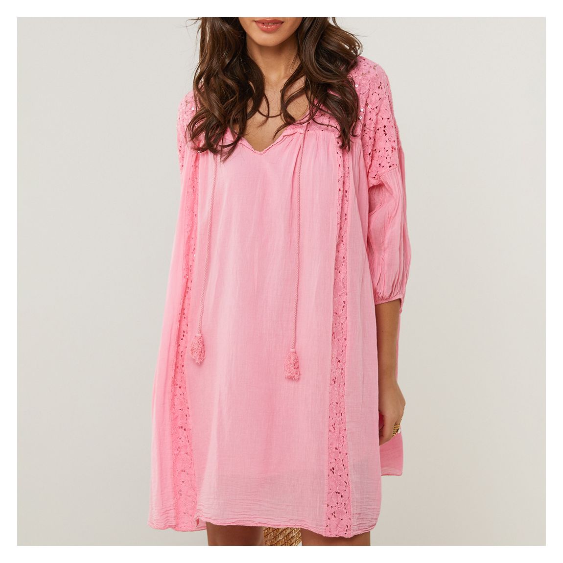 Flamingo Embroidered Linen Swing Dress main product photo