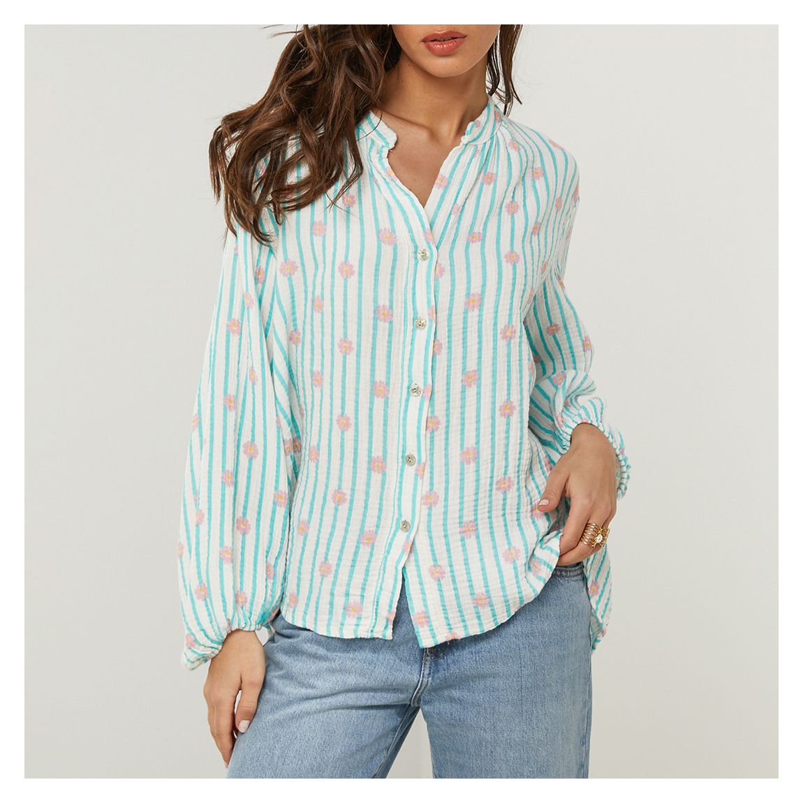 Green/Multi Stripe Printed Linen Shirt main product photo