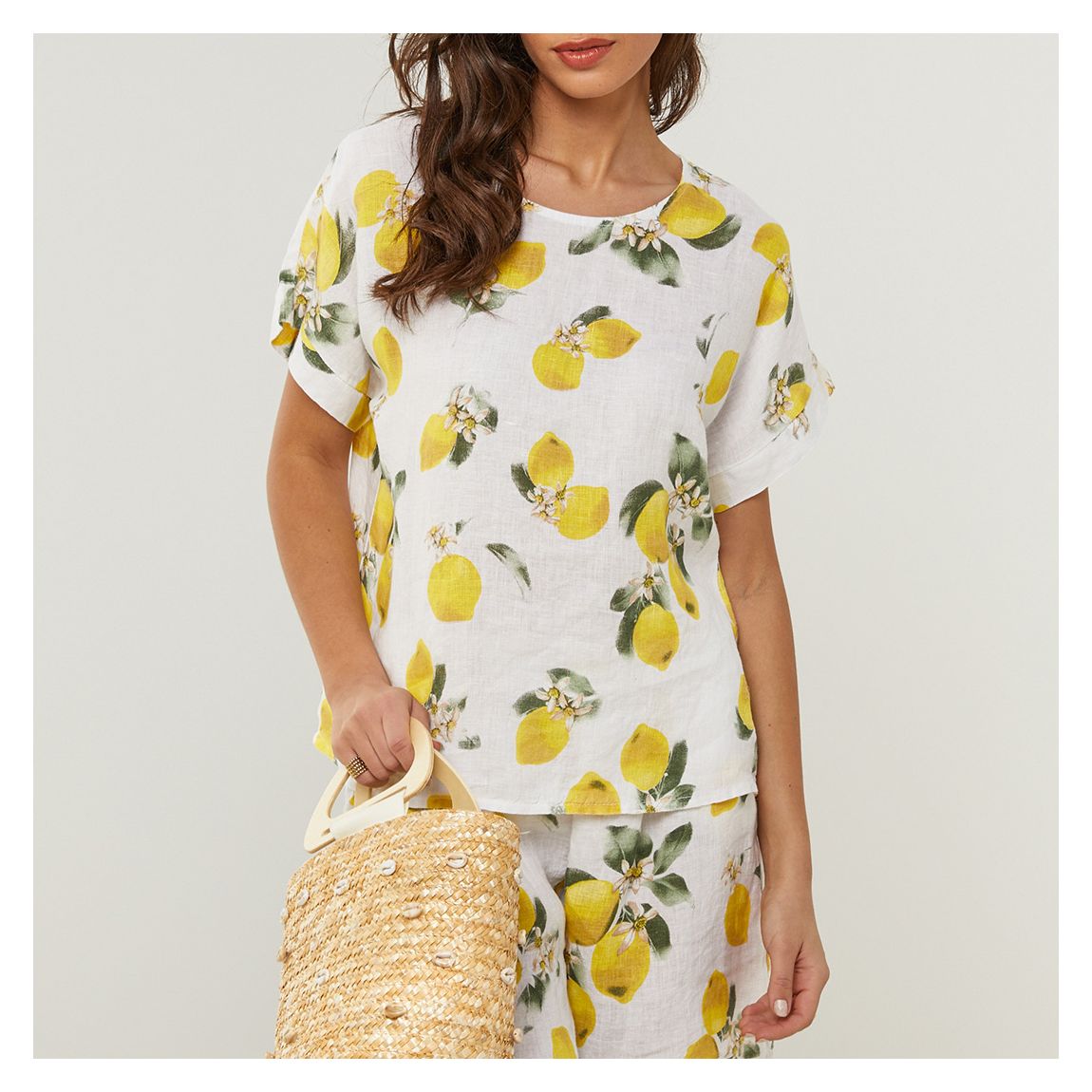 White Printed Linen Relaxed Tee main product photo
