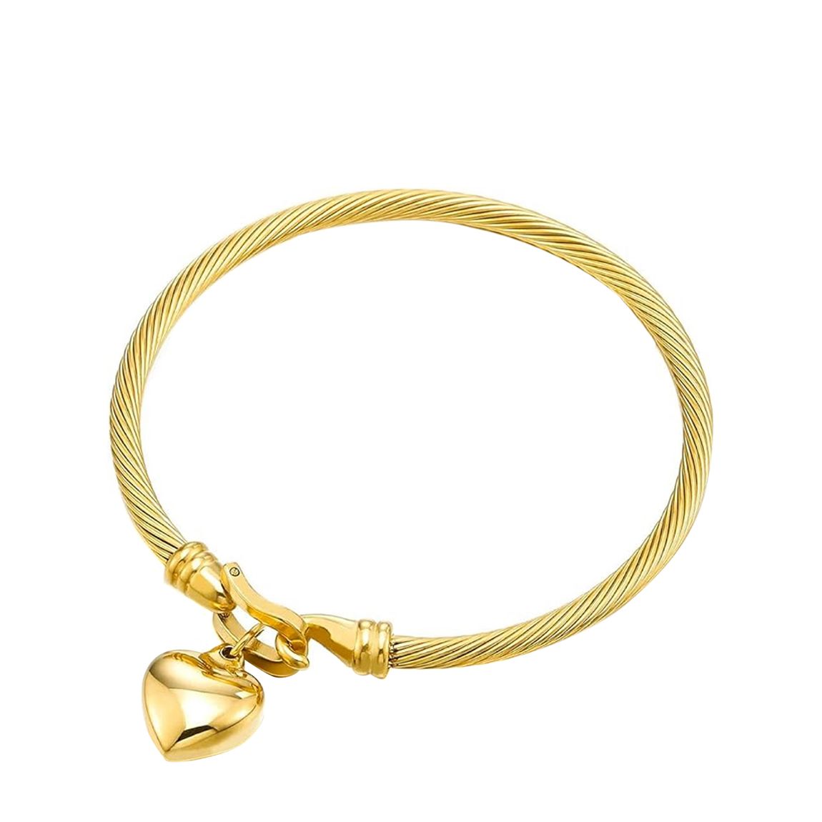 18K Gold Modern Heart Charm Texture Bangle main product photo
