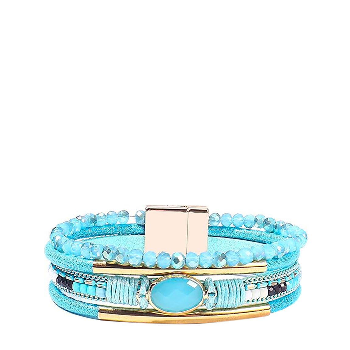 18K Gold Sea Blue Leather Gemstone Bracelet main product photo