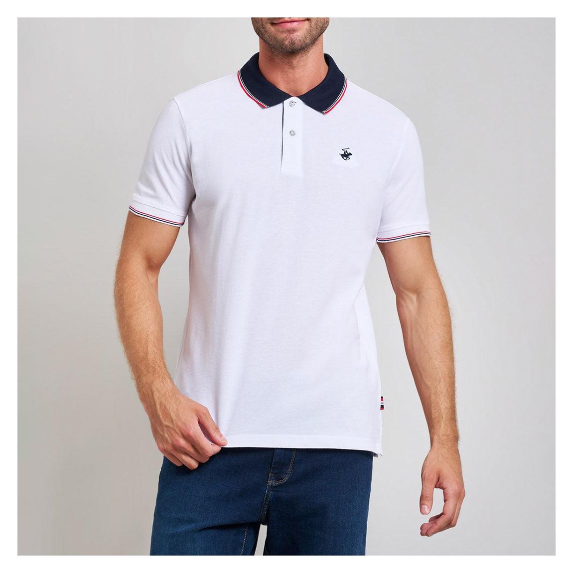 White Contrast Tipped Cotton Polo Shirt main product photo