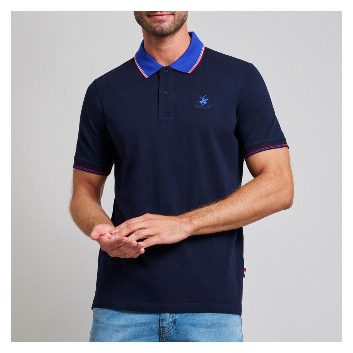 Navy Contrast Tipped Cotton Polo Shirt main product photo