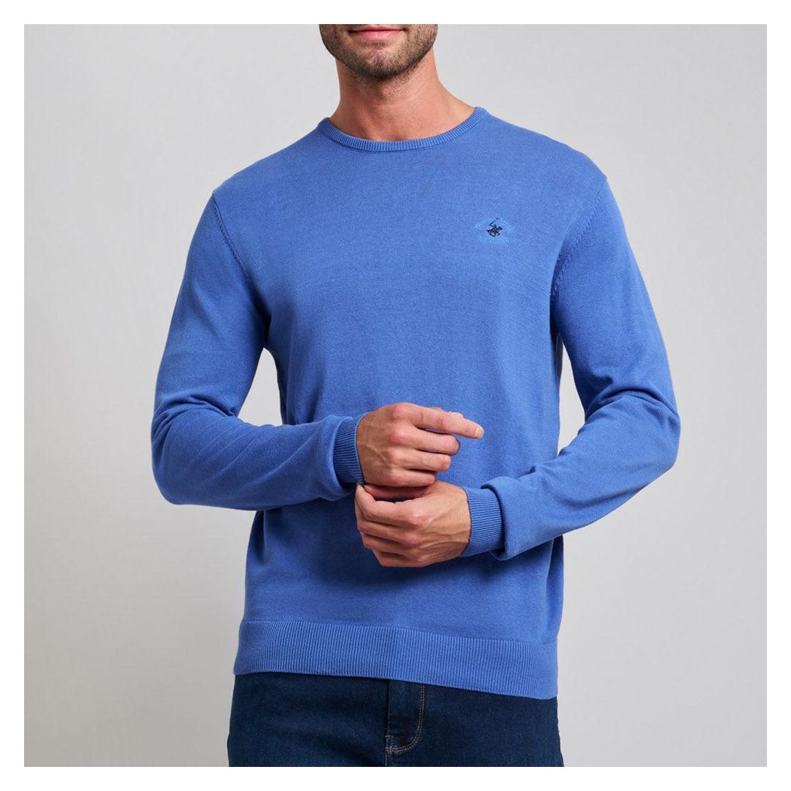 Blue Crew Neck Embroidered Cotton Jumper main product photo