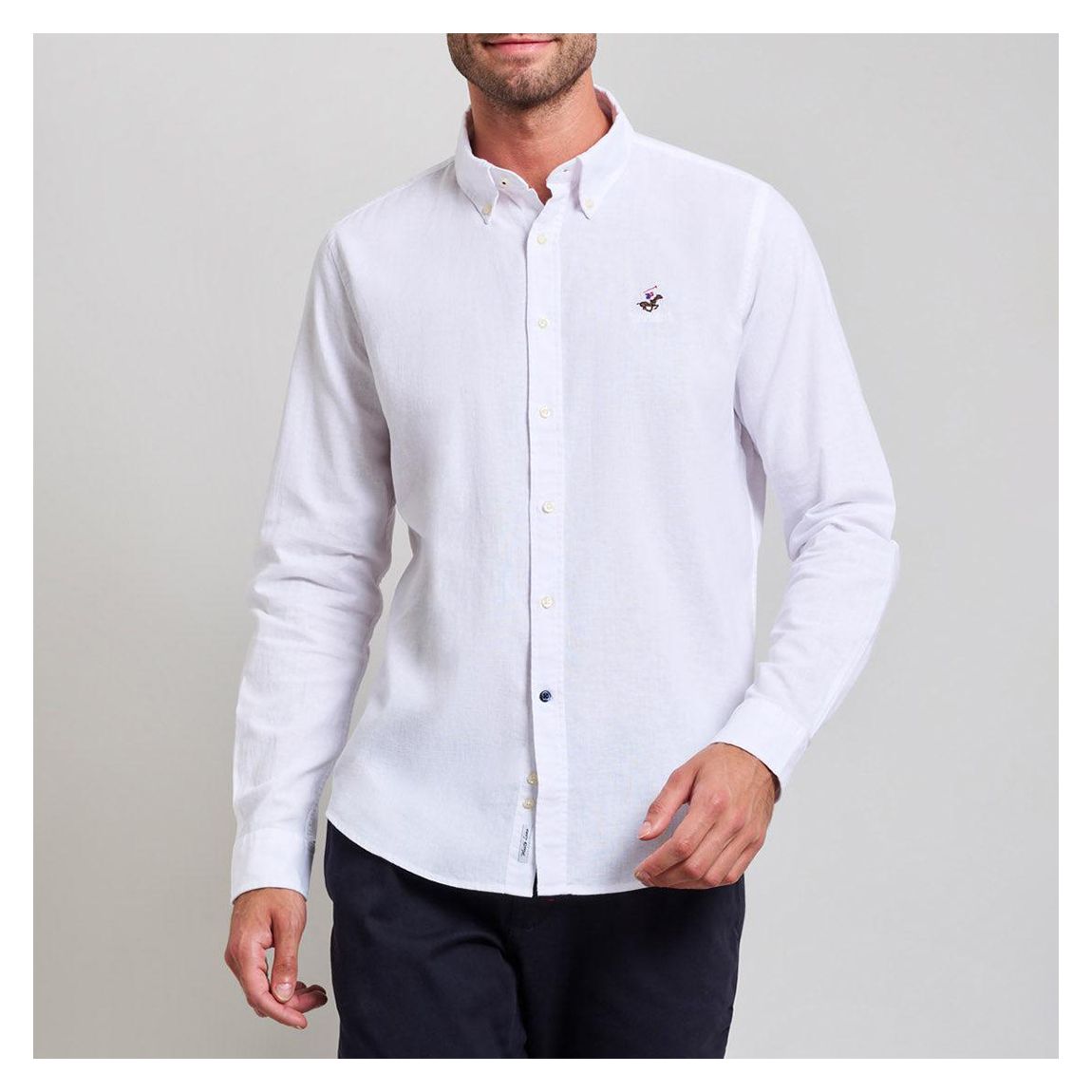 White Linen Blend Embroidered Cotton Shirt main product photo
