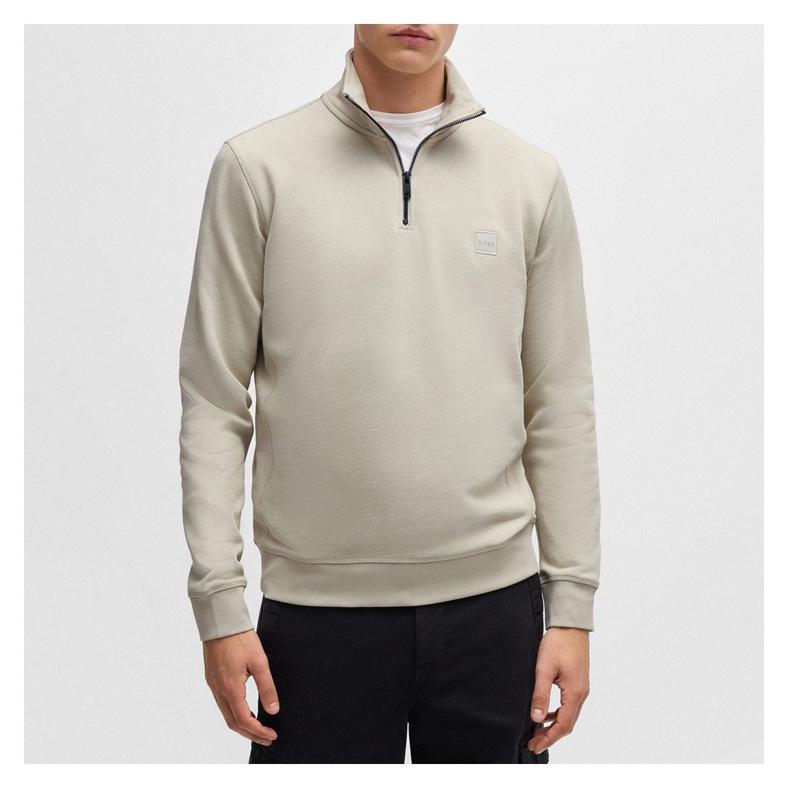Beige 1/2 Zip Cotton Sweatshirt main product photo