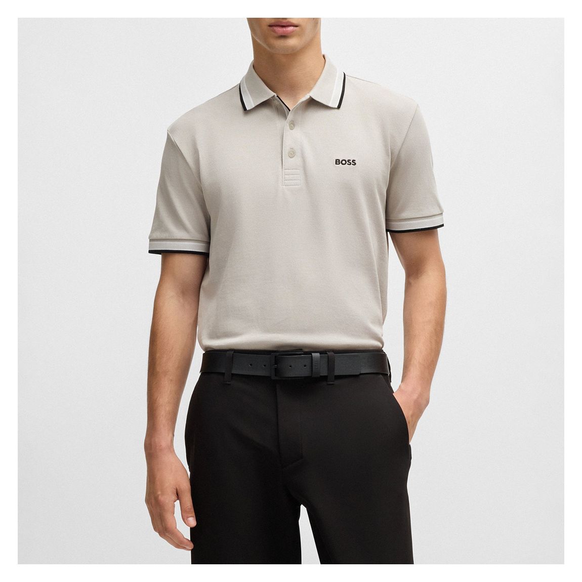 Beige Striped Cotton Polo Shirt main product photo