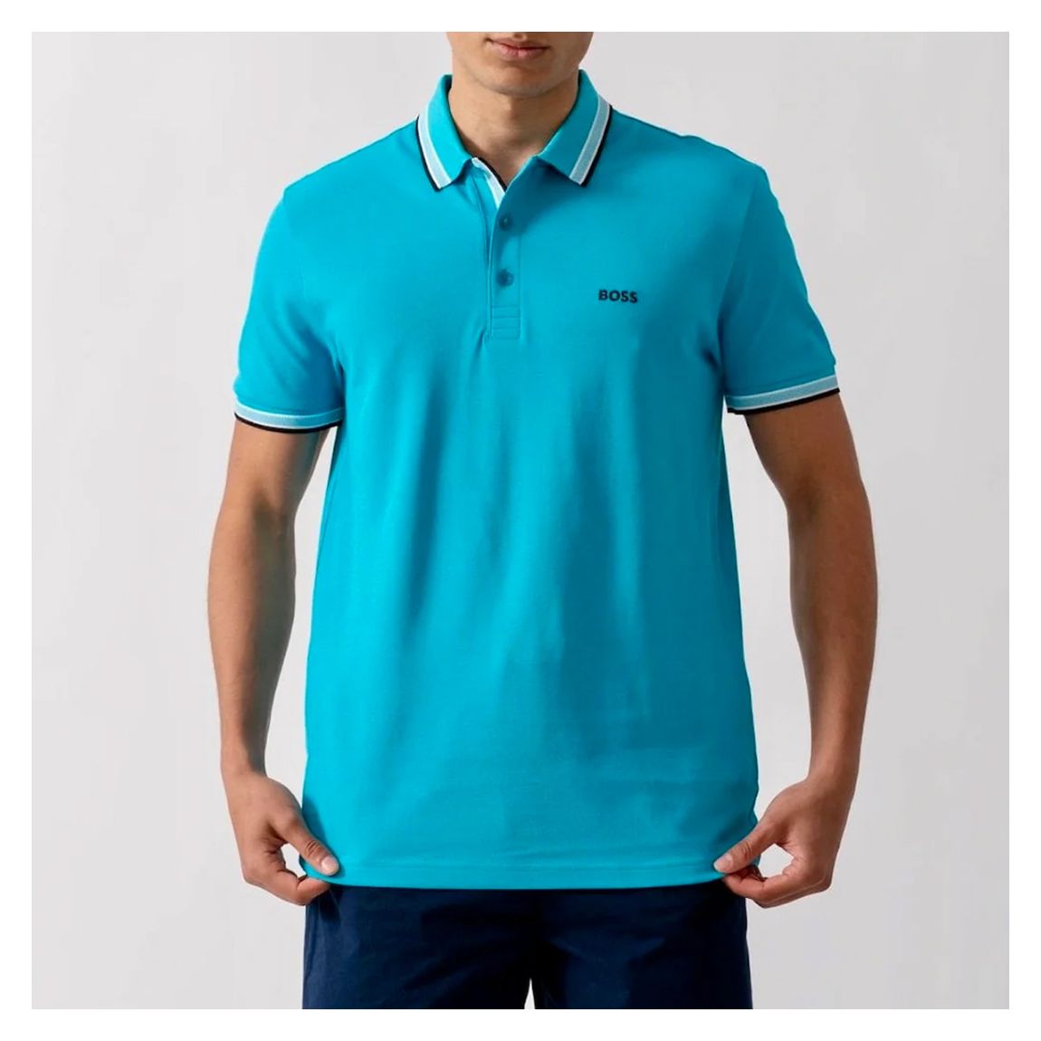 Bright Blue Striped Cotton Polo Shirt main product photo