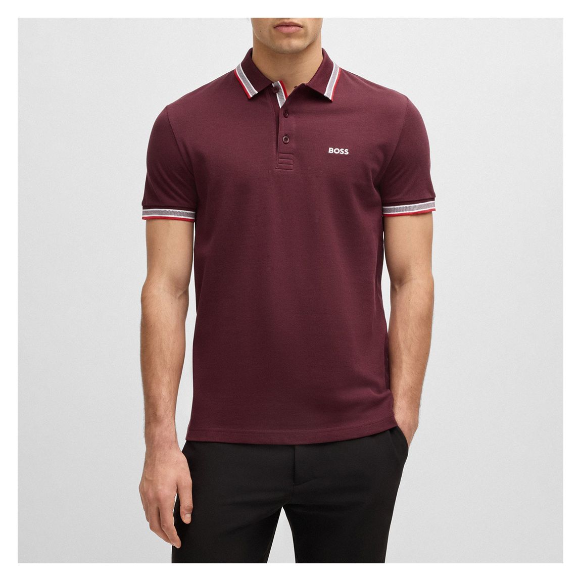 Burgandy Striped Cotton Polo Shirt main product photo