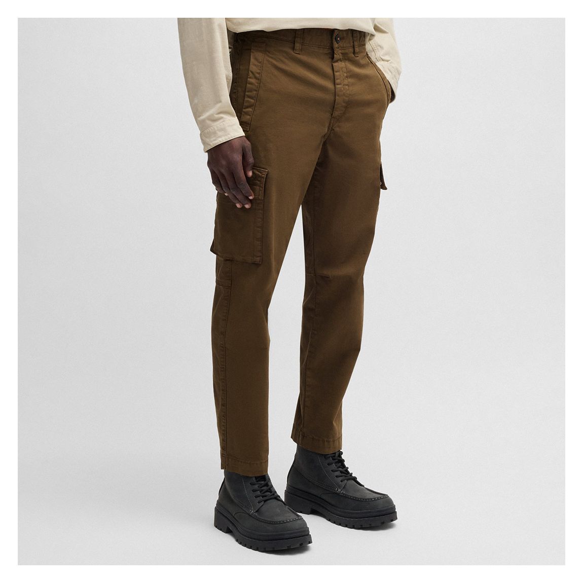 Khaki Green Sisla Cotton Blend Cargo Trousers main product photo