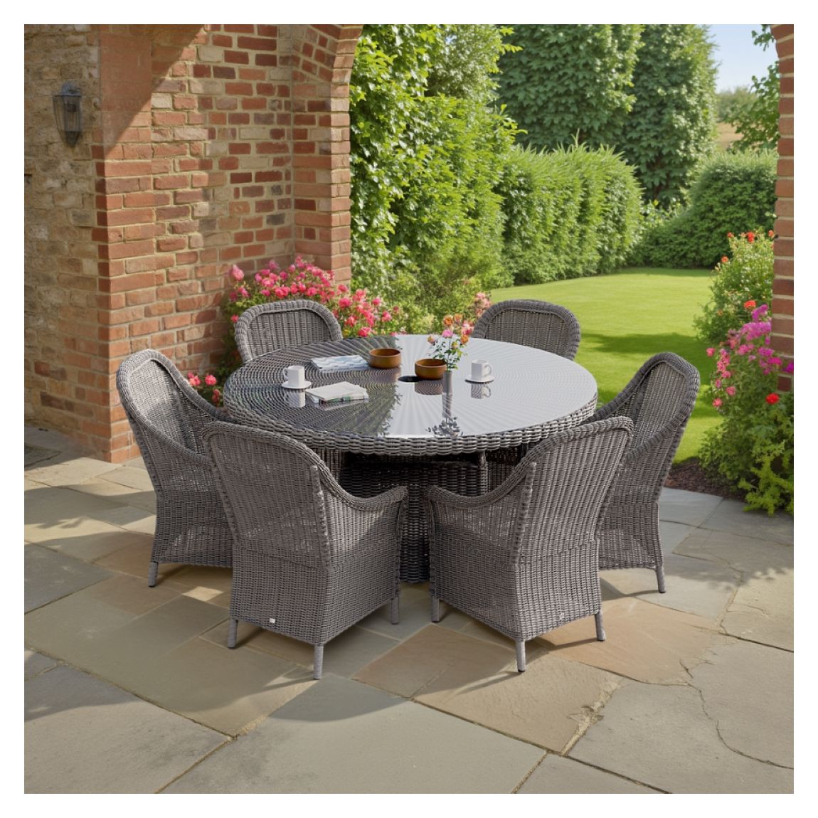 Bourton 6 Seater Garden Dining Table Set in Rye Midnight main product photo