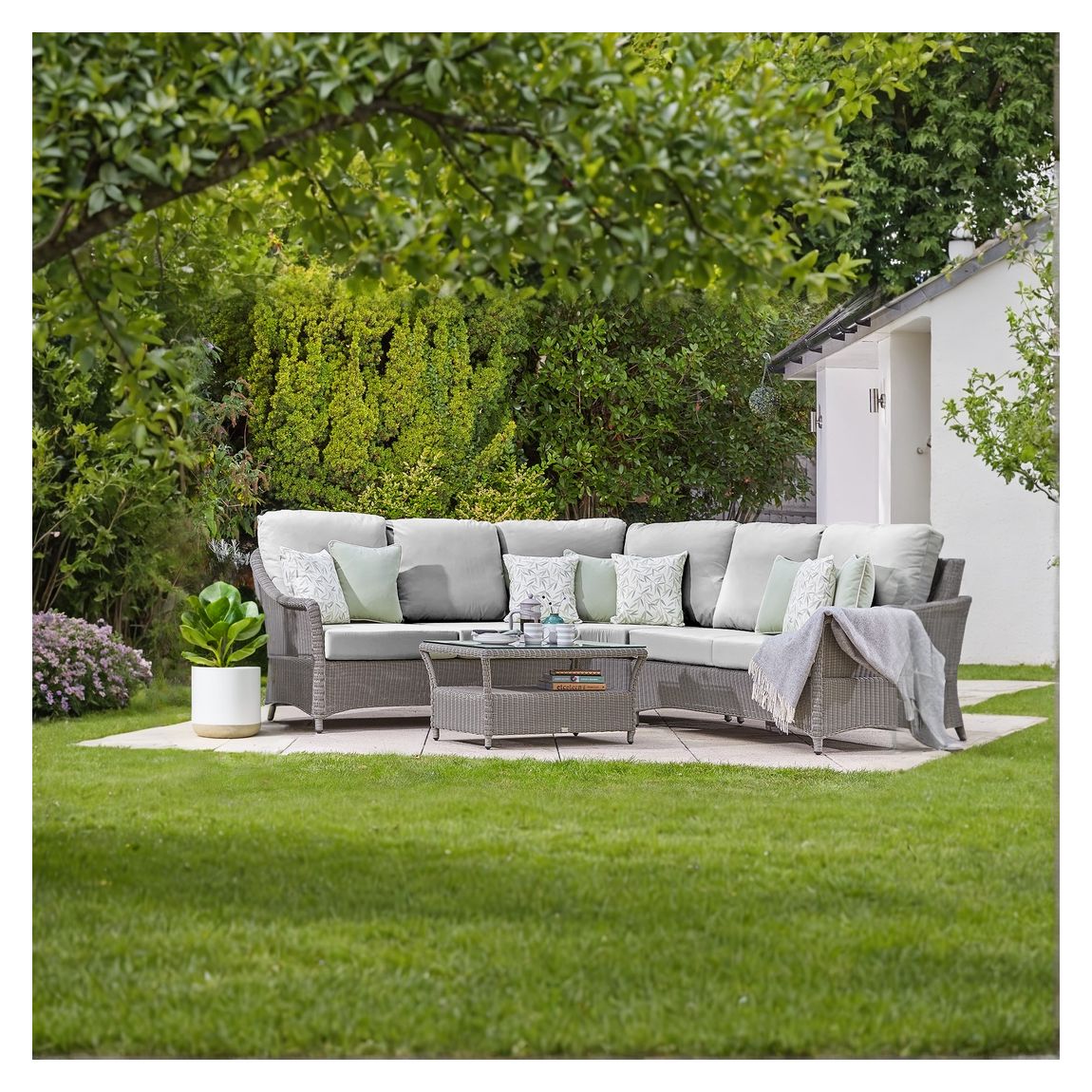 Bourton Corner Garden Seating and Coffee Table Set in Saunton Dove Grey main product photo