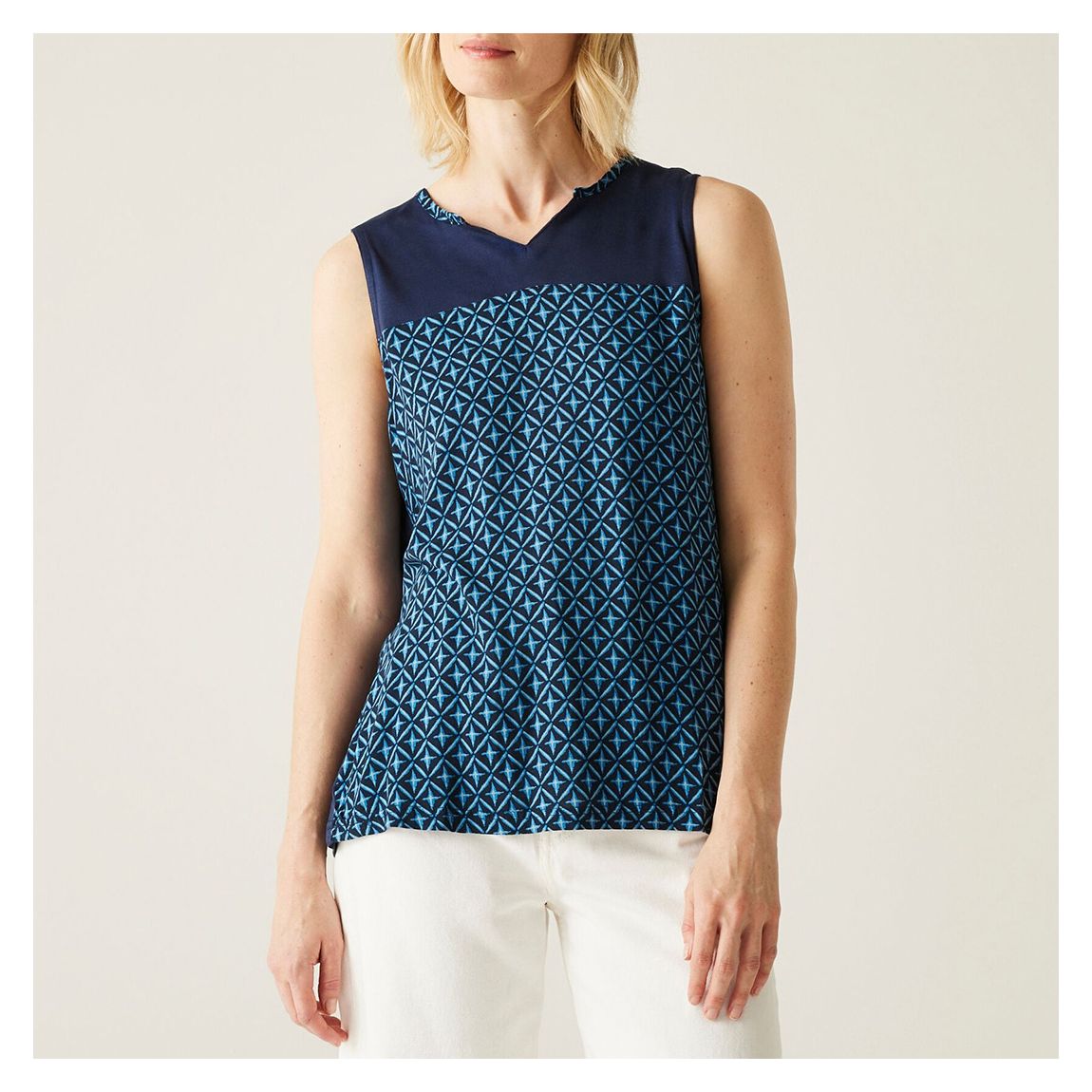 Navy Tile Janessa V-Neck Top main product photo