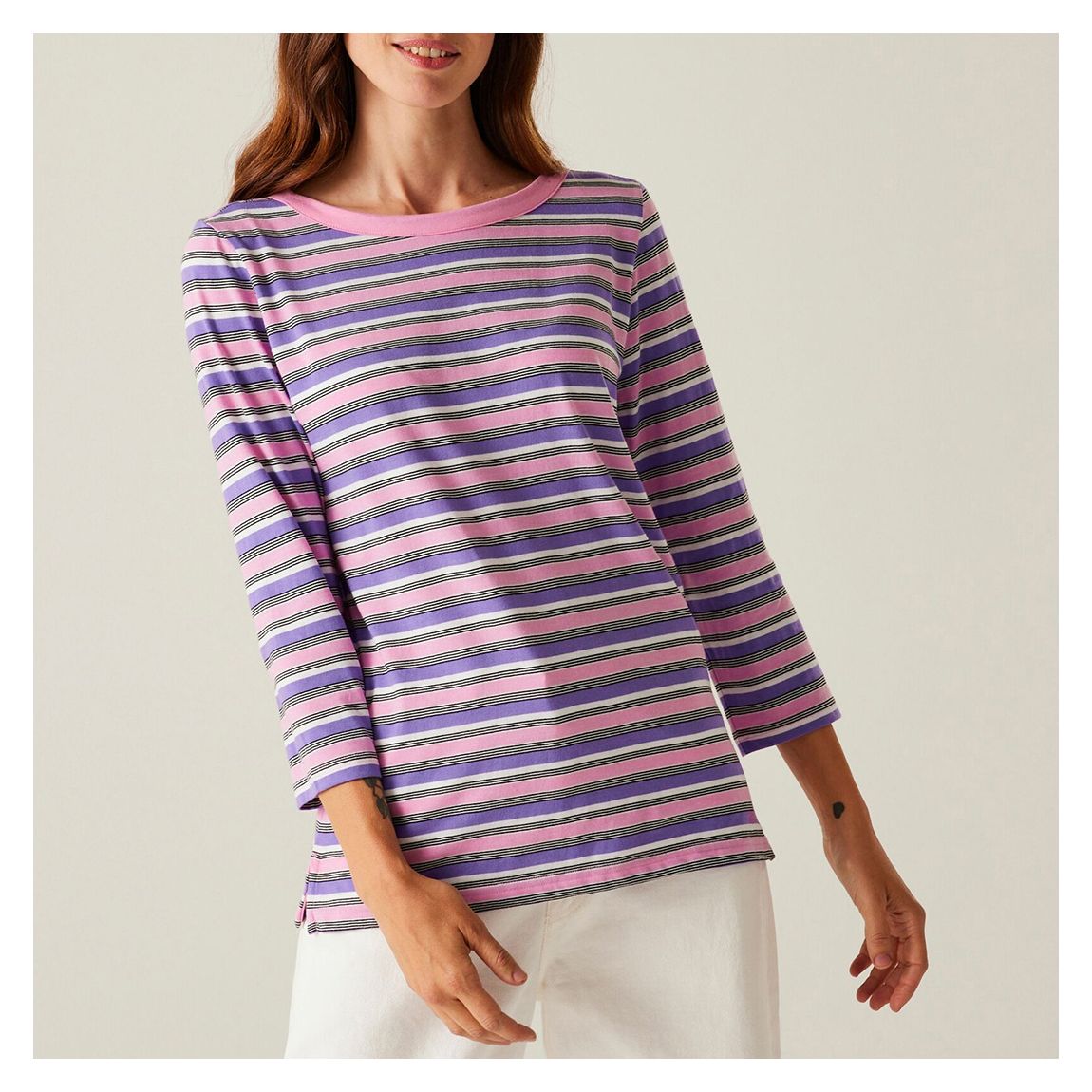Pink Stripe Bayletta II 3/4 Sleeve Top main product photo