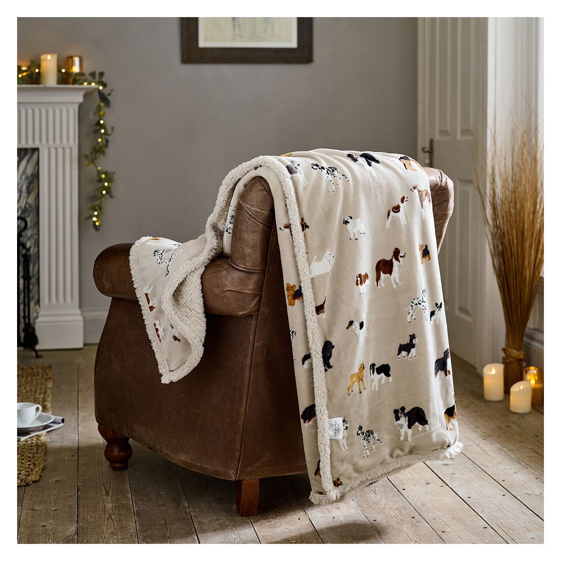 Mixed Dogs 140x180cm Throw, Oatmeal main product photo