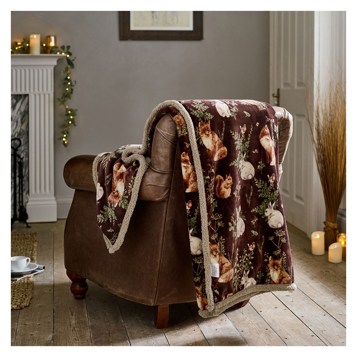 Woodland Wildlife 140x180cm Throw, Wine main product photo