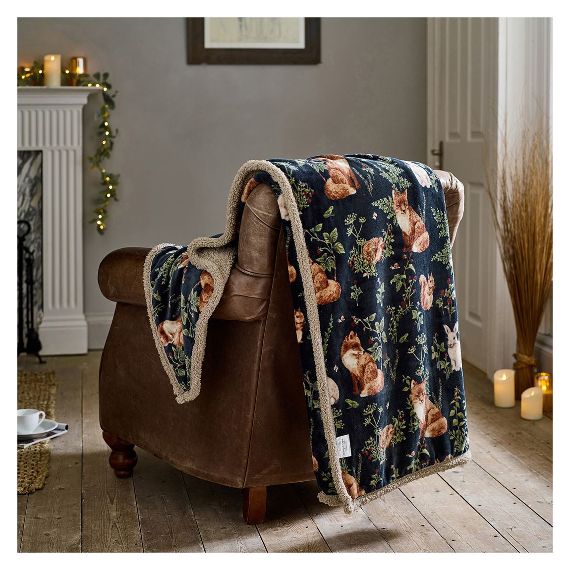 Woodland Wildlife 140x180cm Throw, Navy main product photo