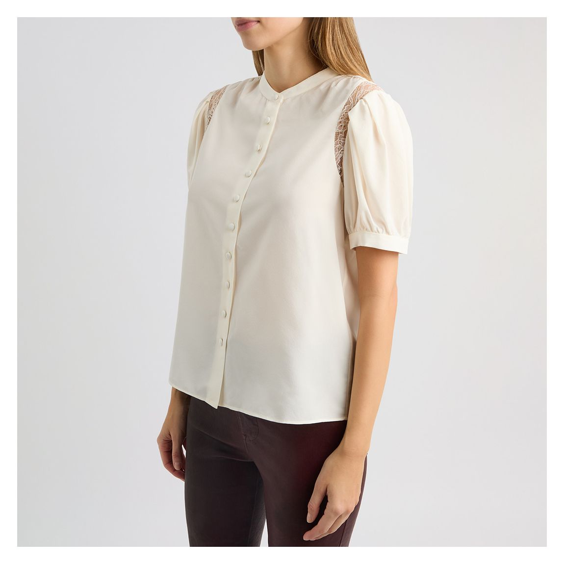 Cream Lace Shoulder Silk Blouse main product photo