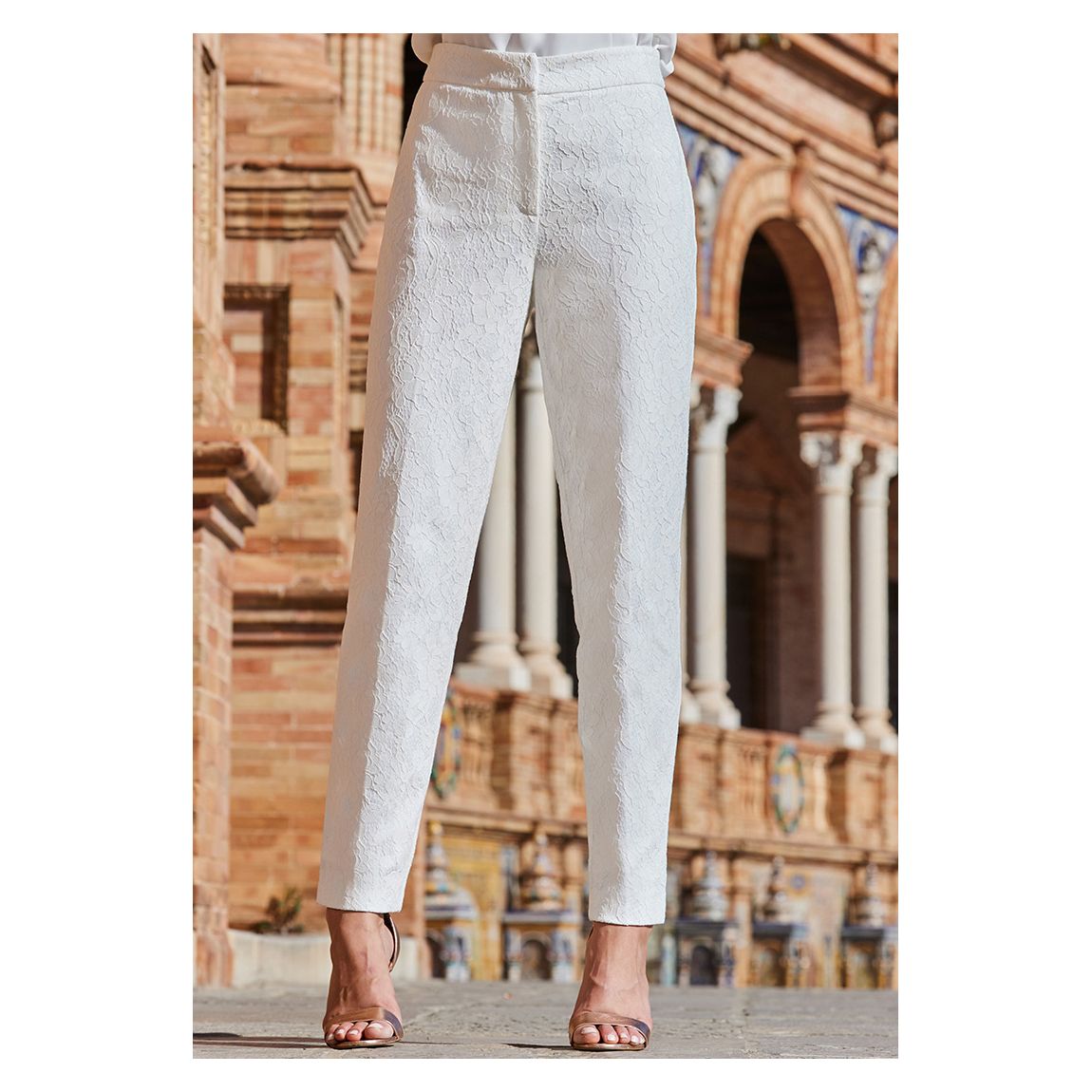 Ivory Premium Lace Detail Tuxedo Trousers 06-Regular main product photo