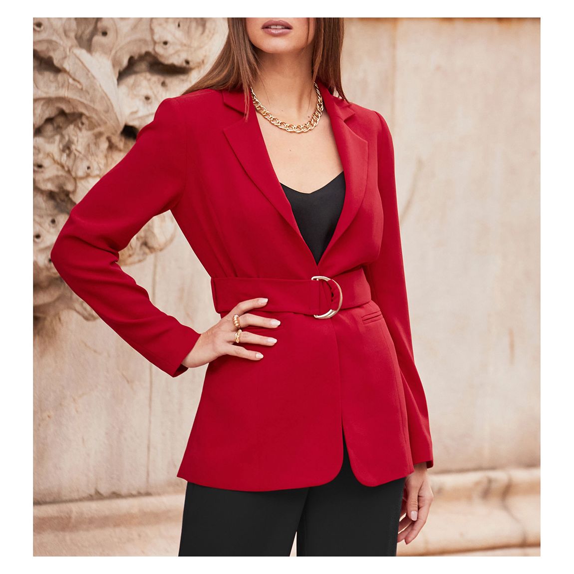 Red D Ring Belted Blazer main product photo