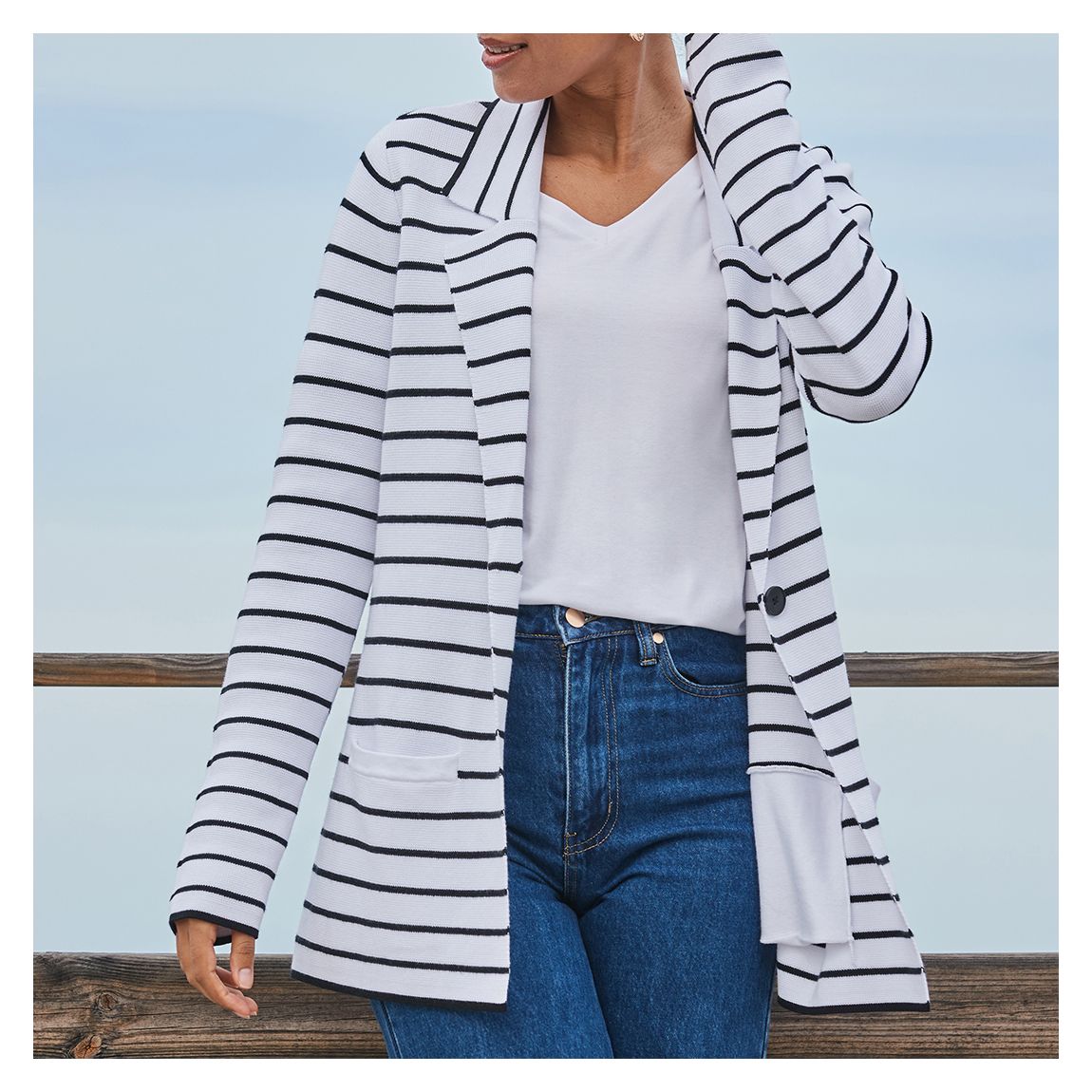 White & Black Stripe Blazer main product photo
