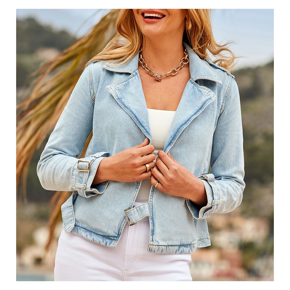 Light Wash Denim Biker Jacket main product photo