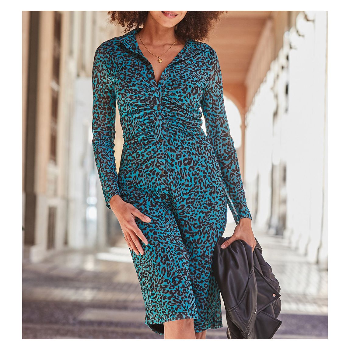 Teal Animal Print Mesh Shirt Jersey Dress main product photo