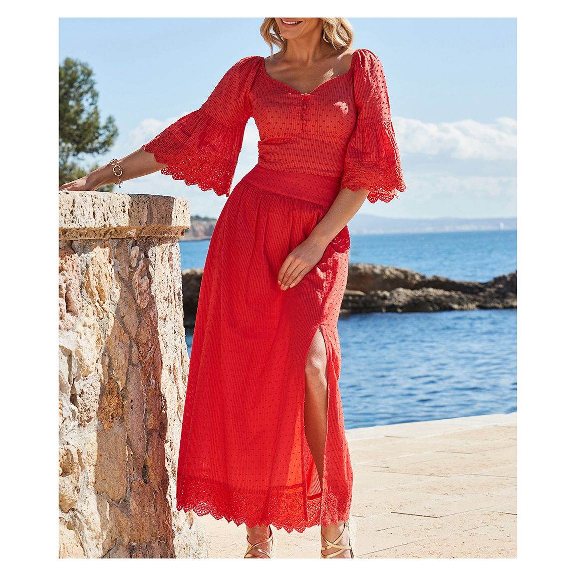 Orange Embroidered Top With Broderie Trim main product photo