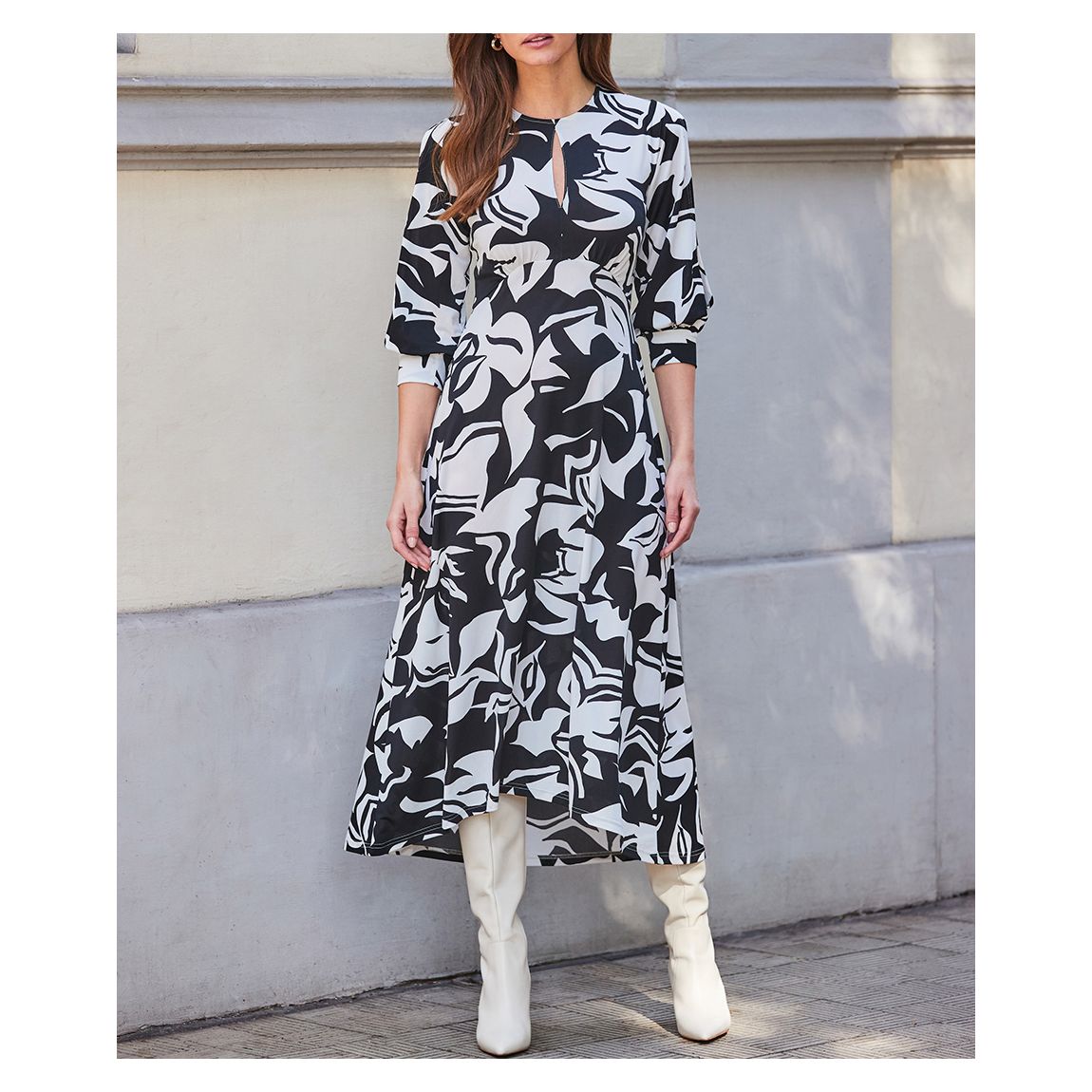 Black Floral Print Keyhole Detail Jersey Midi Dress main product photo