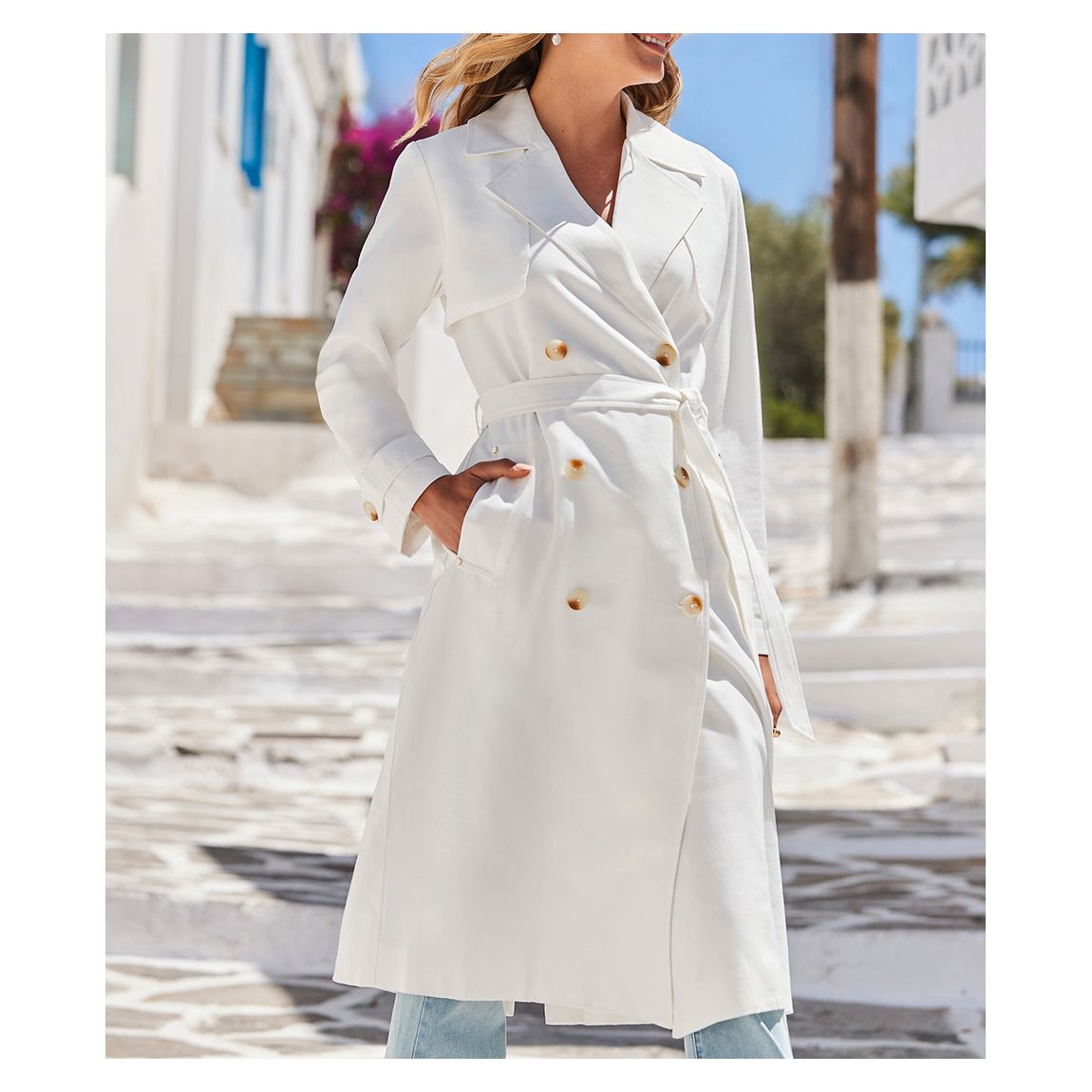 Ivory Longline Belted Trench Coat main product photo