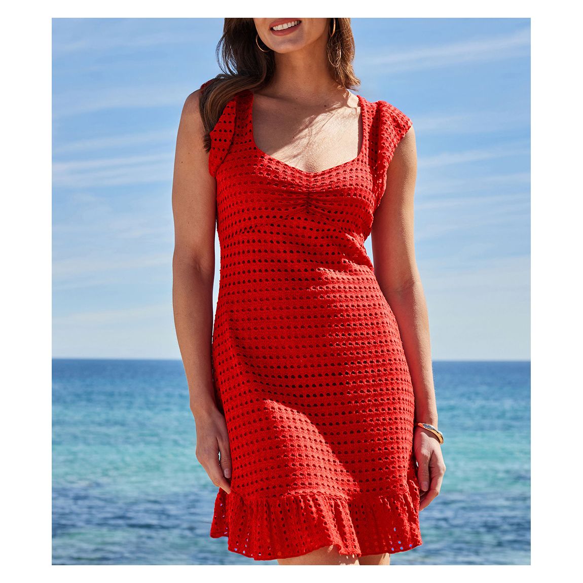Summer Red Crochet Shift Dress main product photo