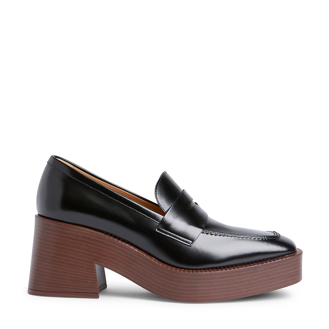 Women's Black Leather Heeled Platform Gomma Loafer main product photo