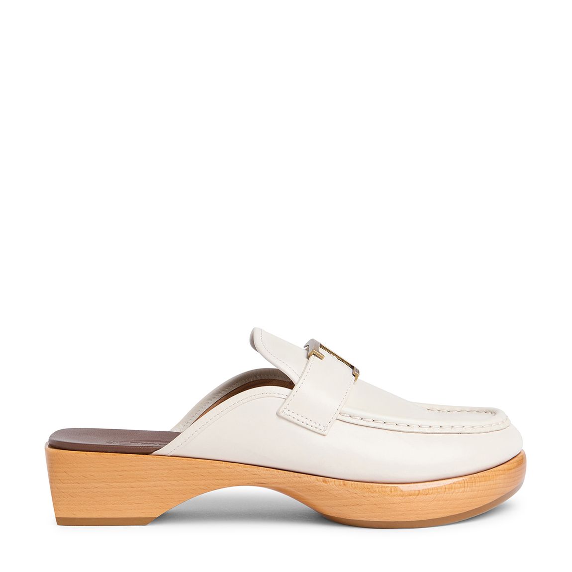 Women's White Leather Zoccolo Basso Heeled Mules main product photo