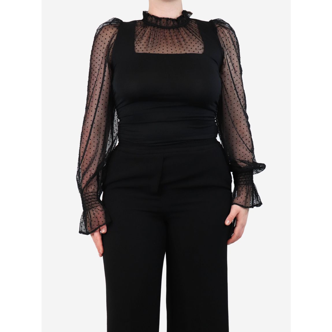 Black polka dot tulle blouse main product photo