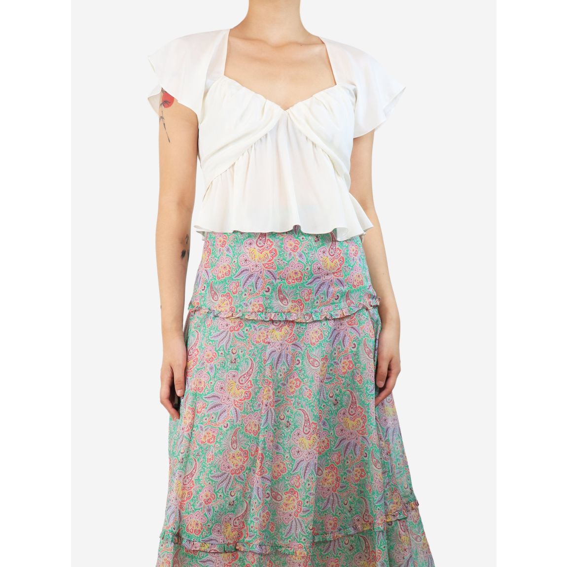 Cream silk low-cut top main product photo