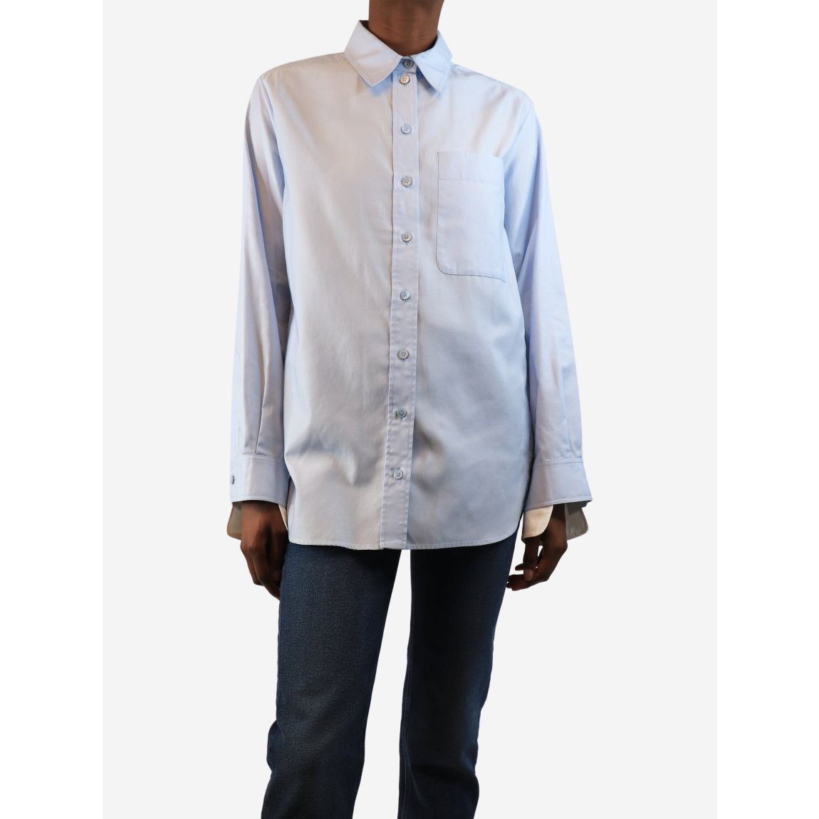 Blue and white contrast panel shirt main product photo
