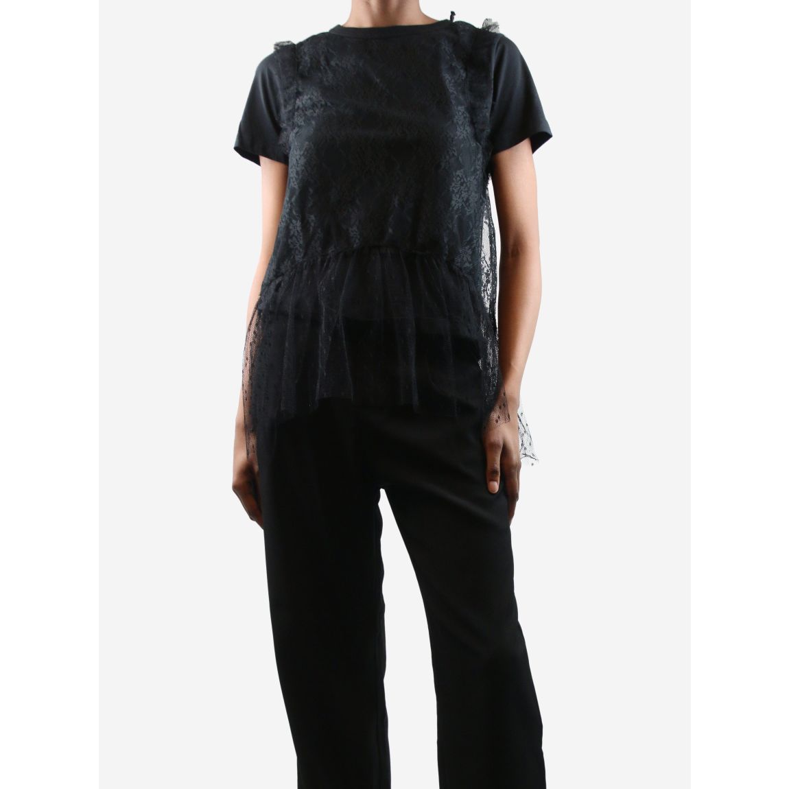Black lace peplum top main product photo