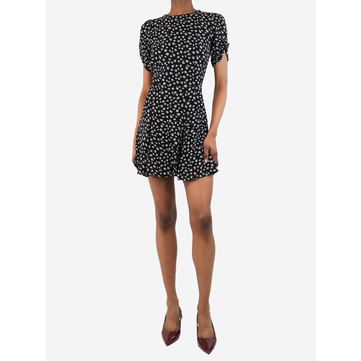 Black floral print mini dress main product photo