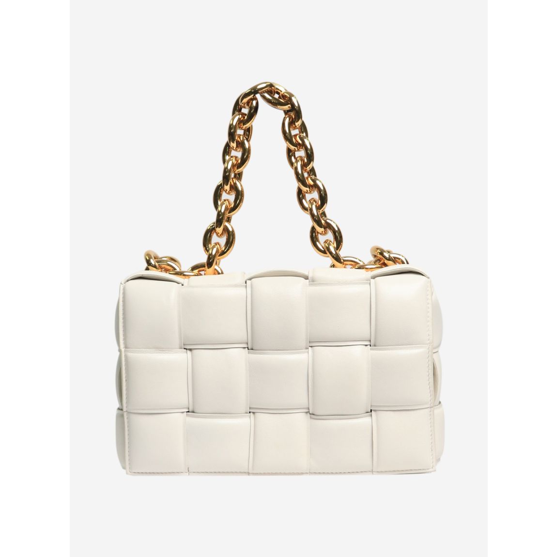 White Padded Cassette chain bag main product photo